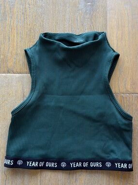 YEAR OF OURS Ribbed Mock Neck Bra - Dark Green in Malachite